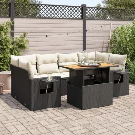 Set de sofás de jardín 7 pzas con cojines ratán sintético negro by , Garden sets - Ref: Foro24-3327115, Price: 488,31 €, Disc...