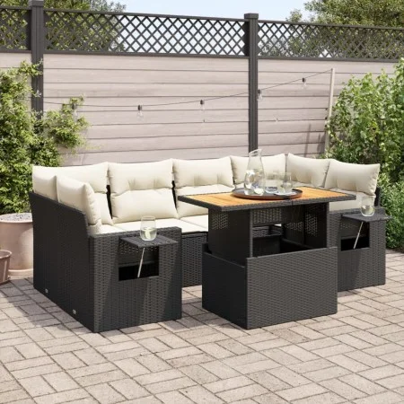 Set de sofás de jardín 7 pzas con cojines ratán sintético negro by , Garden sets - Ref: Foro24-3327115, Price: 488,31 €, Disc...