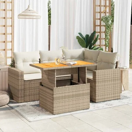 Juego de sofás jardín con cojines 5 pzas ratán sintético beige by , Garden sets - Ref: Foro24-3327033, Price: 426,16 €, Disco...