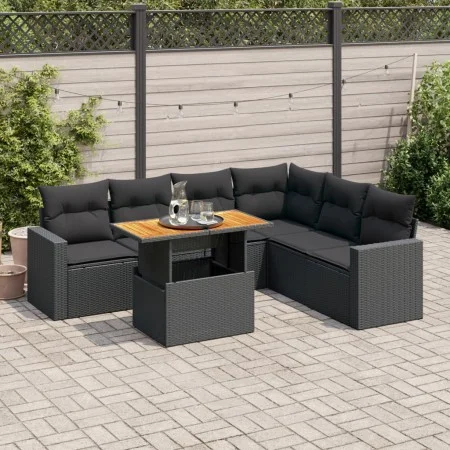 Set de sofás de jardín 7 pzas con cojines ratán sintético negro by , Garden sets - Ref: Foro24-3327044, Price: 504,99 €, Disc...