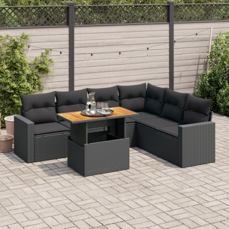 Set de sofás de jardín 7 pzas con cojines ratán sintético negro de , Conjuntos de jardín - Ref: Foro24-3327044, Precio: 515,0...