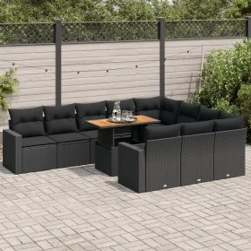 Set de sofás de jardín 11 pzas y cojines ratán sintético negro by , Garden sets - Ref: Foro24-3327086, Price: 804,23 €, Disco...