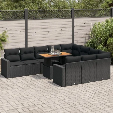 Set de sofás de jardín 11 pzas y cojines ratán sintético negro by , Garden sets - Ref: Foro24-3327086, Price: 807,45 €, Disco...