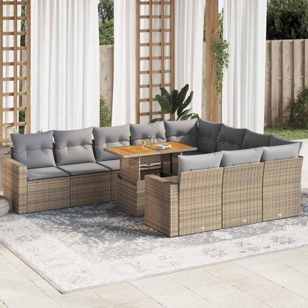 Set de sofás de jardín 11pzas con cojines ratán sintético beige von , Gartensets - Ref: Foro24-3327090, Preis: 830,58 €, Raba...