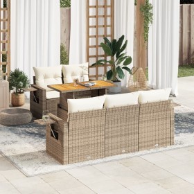 Juego de sofás jardín con cojines 6 pzas ratán sintético beige