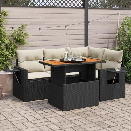 Set de muebles de jardín 5 pzas y cojines ratán sintético negro de , Conjuntos de jardín - Ref: Foro24-3327143, Precio: 366,9...