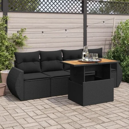 Set de muebles de jardín 5 pzas y cojines ratán sintético negro de , Conjuntos de jardín - Ref: Foro24-3327205, Precio: 365,1...
