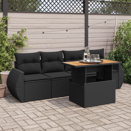 Set de muebles de jardín 5 pzas y cojines ratán sintético negro by , Garden sets - Ref: Foro24-3327205, Price: 377,37 €, Disc...