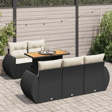 Set de sofás de jardín 6 piezas y cojines ratán sintético negro de , Conjuntos de jardín - Ref: Foro24-3327213, Precio: 483,6...