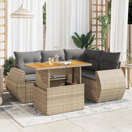 Juego de sofás jardín con cojines 5 pzas ratán sintético beige by , Garden sets - Ref: Foro24-3327258, Price: 407,39 €, Disco...
