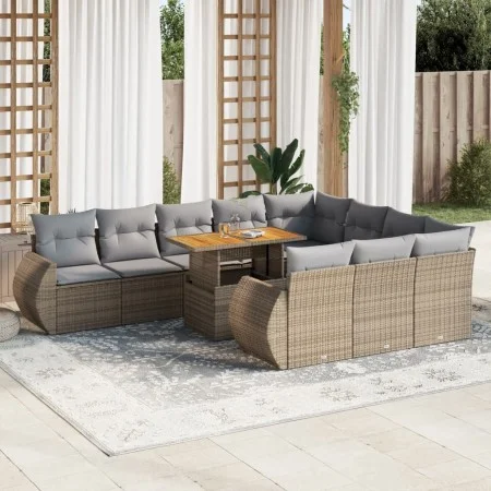 Set de sofás de jardín 11pzas con cojines ratán sintético beige by , Garden sets - Ref: Foro24-3327314, Price: 798,30 €, Disc...