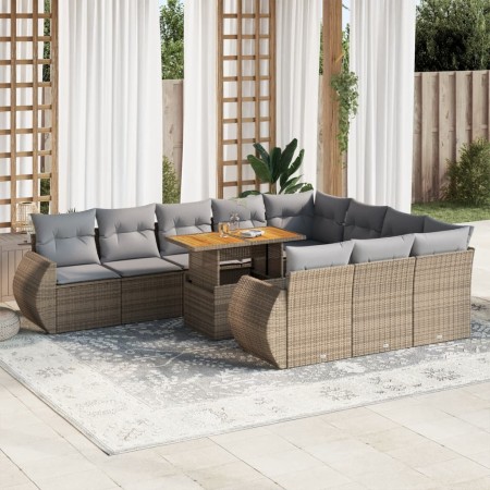 Set de sofás de jardín 11pzas con cojines ratán sintético beige by , Garden sets - Ref: Foro24-3327314, Price: 811,04 €, Disc...