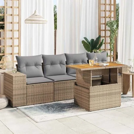 Juego de sofás jardín con cojines 5 pzas ratán sintético beige by , Garden sets - Ref: Foro24-3327321, Price: 397,17 €, Disco...