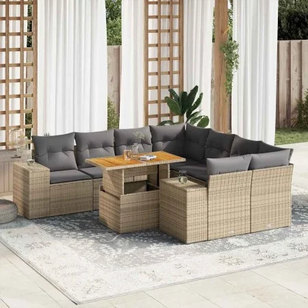 Set de sofás de jardín con cojines 9 pzas ratán sintético beige by , Garden sets - Ref: Foro24-3327356, Price: 674,53 €, Disc...