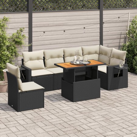 Set de sofás de jardín 7 pzas con cojines ratán sintético negro by , Garden sets - Ref: Foro24-3327157, Price: 473,82 €, Disc...