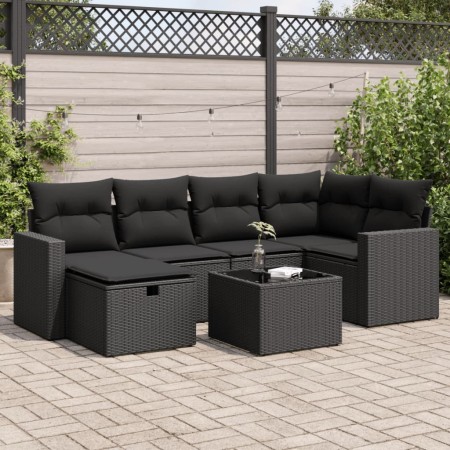 Set de sofás de jardín 7 pzas con cojines ratán sintético negro by , Garden sets - Ref: Foro24-3325391, Price: 483,10 €, Disc...