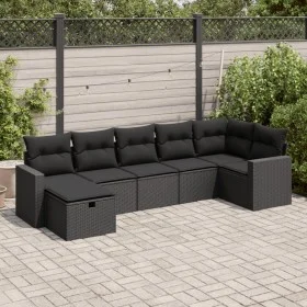 Set de sofás de jardín 7 pzas con cojines ratán sintético negro von , Gartensets - Ref: Foro24-3325401, Preis: 452,56 €, Raba...