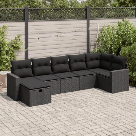 Set de sofás de jardín 7 pzas con cojines ratán sintético negro by , Garden sets - Ref: Foro24-3325401, Price: 452,56 €, Disc...