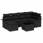 Conjunto de sofá de jardín con cojín 7 pcs Negro Poliratán