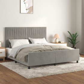 Estructura de cama con cabecero terciopelo gris claro 180x200cm Estructura de cama con cabecero terciopelo gris claro 180x200cm
