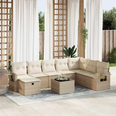 Set de sofás de jardín con cojines 9 pzas ratán sintético beige von , Gartensets - Ref: Foro24-3325544, Preis: 633,69 €, Raba...