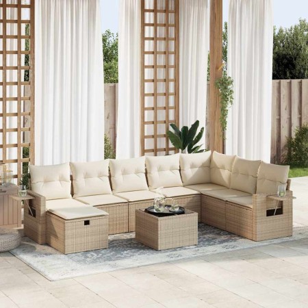 Set de sofás de jardín con cojines 9 pzas ratán sintético beige by , Garden sets - Ref: Foro24-3325544, Price: 624,88 €, Disc...