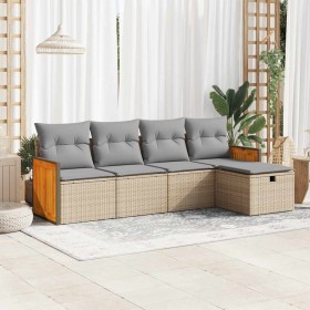 Juego de sofás jardín con cojines 5 pzas ratán sintético beige de , Conjuntos de jardín - Ref: Foro24-3326014, Precio: 326,45...