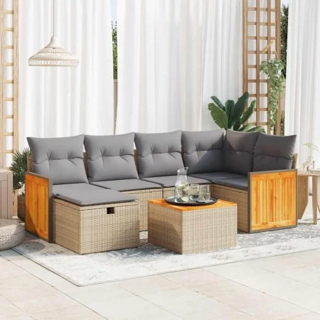 Set sofás de jardín 7 piezas y cojines ratán sintético beige de , Conjuntos de jardín - Ref: Foro24-3326035, Precio: 443,51 €...