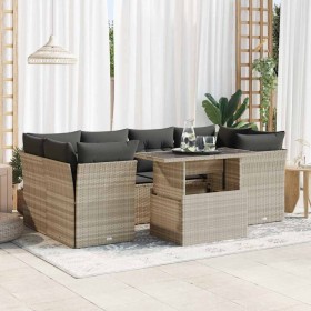 Set de sofás de jardín 7 pzas con cojines ratán PE gris claro von , Gartensets - Ref: Foro24-3326113, Preis: 529,67 €, Rabatt: %