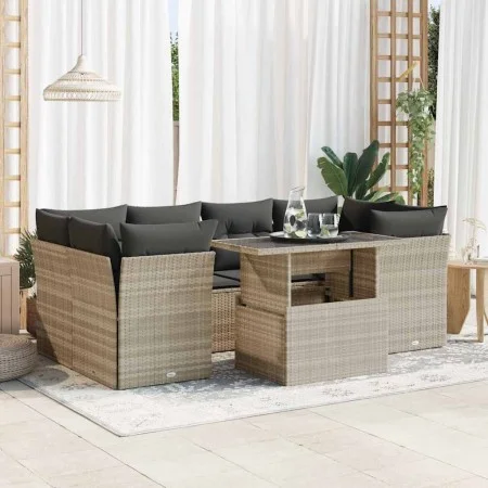 Set de sofás de jardín 7 pzas con cojines ratán PE gris claro by , Garden sets - Ref: Foro24-3326113, Price: 562,46 €, Discou...
