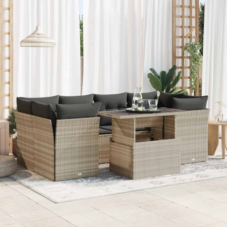 Set de sofás de jardín 7 pzas con cojines ratán PE gris claro by , Garden sets - Ref: Foro24-3326113, Price: 529,67 €, Discou...