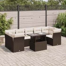 Set sofás de jardín 8 piezas y cojines ratán sintético marrón