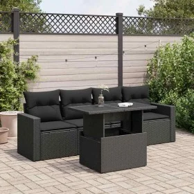 Set de muebles de jardín 5 pzas y cojines ratán sintético negro von , Gartensets - Ref: Foro24-3326236, Preis: 391,79 €, Raba...