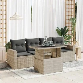 Set de sofás jardín y cojines 5 pzas ratán sintético gris claro by , Garden sets - Ref: Foro24-3326243, Price: 391,45 €, Disc...