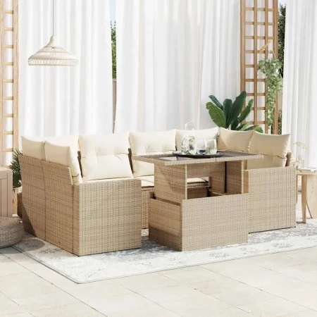 Set sofás de jardín 7 piezas y cojines ratán sintético beige by , Garden sets - Ref: Foro24-3326269, Price: 556,78 €, Discoun...