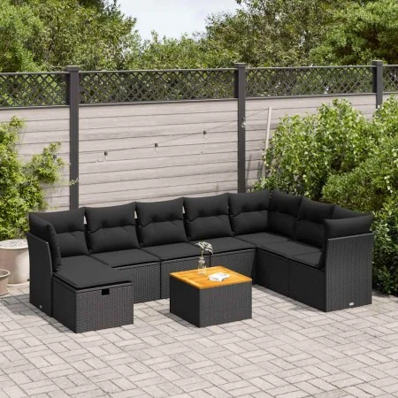 Set de sofás de jardín con cojines 9 pzas ratán sintético negro by , Garden sets - Ref: Foro24-3325772, Price: 528,64 €, Disc...