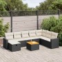 Set de sofás de jardín con cojines 9 pzas ratán sintético negro