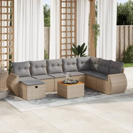 Set de sofás de jardín con cojines 9 pzas ratán sintético beige by , Garden sets - Ref: Foro24-3325860, Price: 552,35 €, Disc...