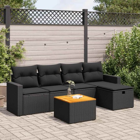 Set de sofás de jardín 6 piezas y cojines ratán sintético negro by , Garden sets - Ref: Foro24-3325779, Price: 388,66 €, Disc...