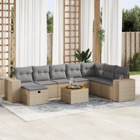 Set de sofás de jardín con cojines 9 pzas ratán sintético beige by , Garden sets - Ref: Foro24-3325888, Price: 569,74 €, Disc...