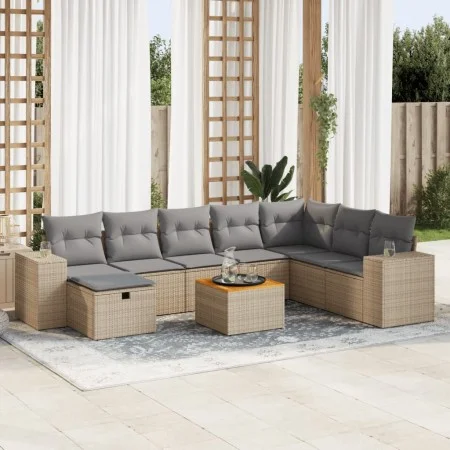 Set de sofás de jardín con cojines 9 pzas ratán sintético beige by , Garden sets - Ref: Foro24-3325888, Price: 580,65 €, Disc...