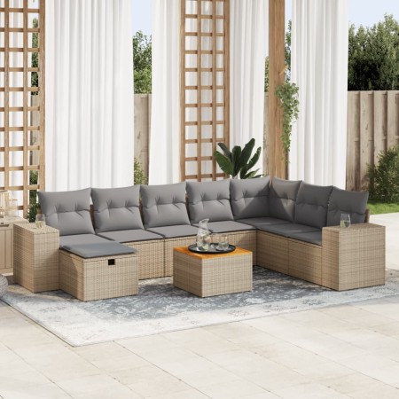 Set de sofás de jardín con cojines 9 pzas ratán sintético beige by , Garden sets - Ref: Foro24-3325888, Price: 569,74 €, Disc...