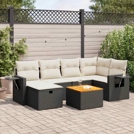 Set de sofás de jardín 7 pzas con cojines ratán sintético negro de , Conjuntos de jardín - Ref: Foro24-3325815, Precio: 414,7...