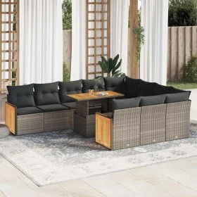 Set sofás jardín y cojines 11 pzas ratán sintético acacia gris von , Gartensets - Ref: Foro24-3327763, Preis: 767,20 €, Rabat...