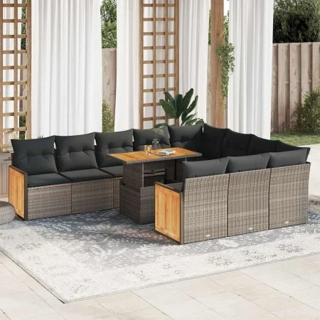 Set sofás jardín y cojines 11 pzas ratán sintético acacia gris by , Garden sets - Ref: Foro24-3327763, Price: 767,20 €, Disco...