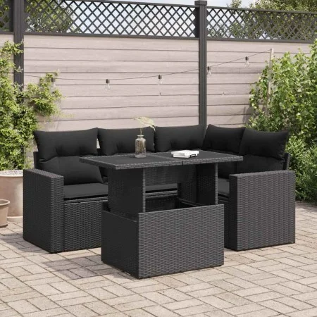 Set de muebles de jardín 5 pzas y cojines ratán sintético negro de , Conjuntos de jardín - Ref: Foro24-3326306, Precio: 417,4...