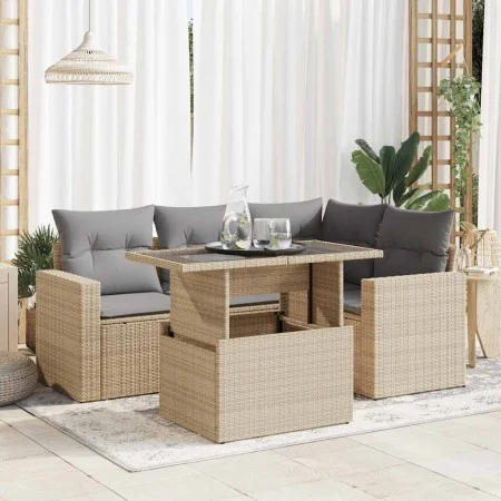 Juego de sofás jardín con cojines 5 pzas ratán sintético beige von , Gartensets - Ref: Foro24-3326310, Preis: 429,72 €, Rabat...