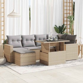 Set sofás de jardín 7 piezas y cojines ratán sintético beige by , Garden sets - Ref: Foro24-3326350, Price: 531,23 €, Discoun...