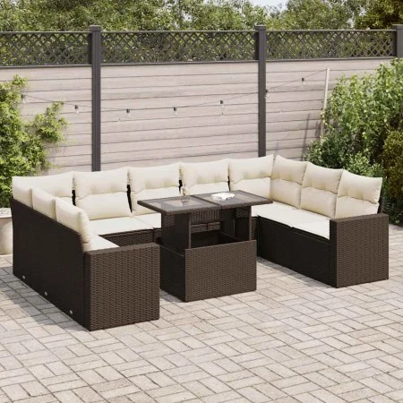 Set de sofás de jardín 10 pzas y cojines ratán sintético marrón by , Garden sets - Ref: Foro24-3326384, Price: 708,89 €, Disc...