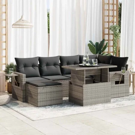 Set de sofás de jardín 7 pzas con cojines ratán sintético gris by , Garden sets - Ref: Foro24-3326511, Price: 481,83 €, Disco...